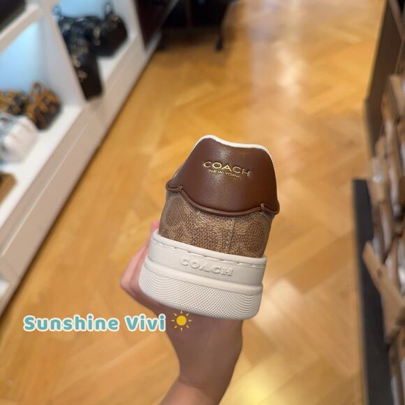 NEW COACH Women's High Line Sneaker In Signature Canvas CW970 Brown Khaki - Picture 4 of 9